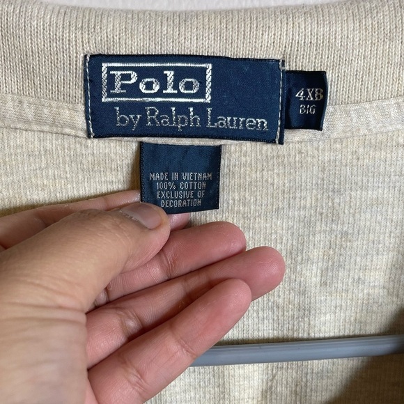POLO RALPH LAUREN Cotton Sweater Men's 4X Big Tan Pullover 1/4 Zip Brown Pony - Picture 5 of 5
